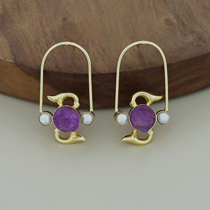Golden Semi Oval Pearl Dyed Stone Earring