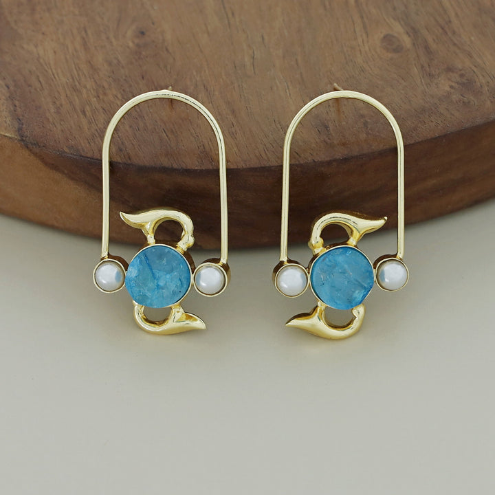 Golden Semi Oval Pearl Dyed Stone Earring