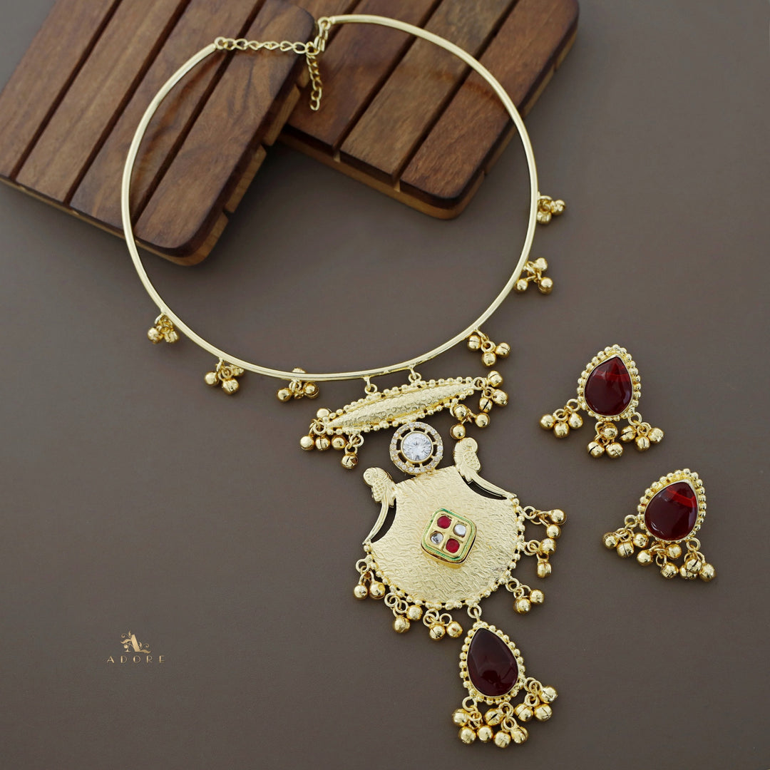 Sarika Golden Textured Ghungroo Neck Cuff