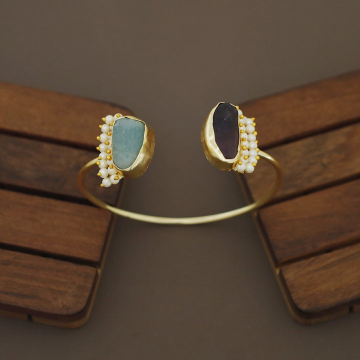 Caitlin Raw Stone Cluster Pearl Bangle