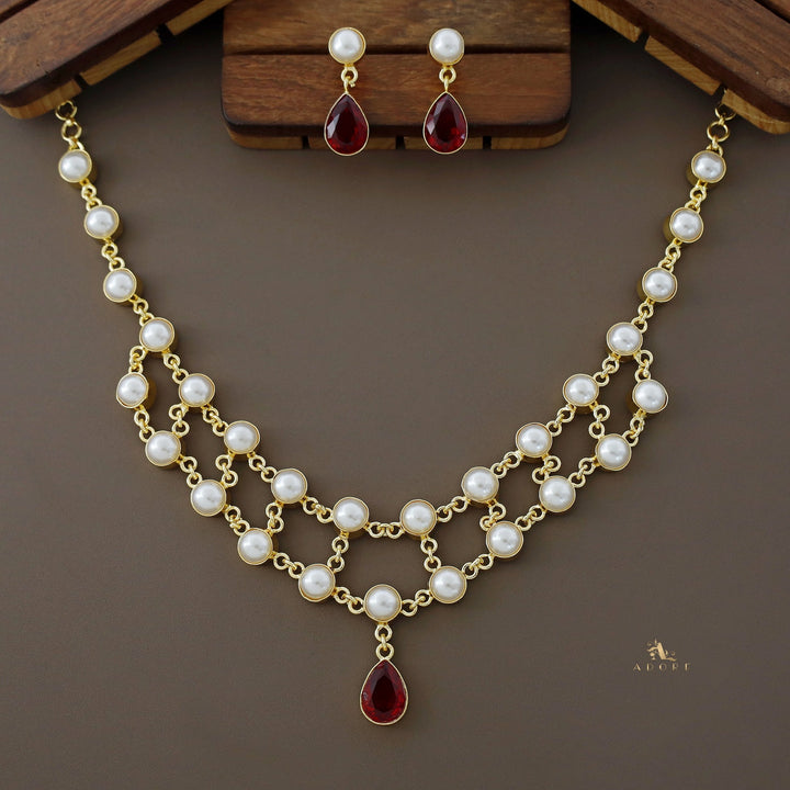 Dual Layer Fresh Water Pearl  Glossy Neckpiece With Earring