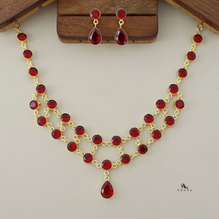 Dual Layer Fresh Water Pearl  Glossy Neckpiece With Earring