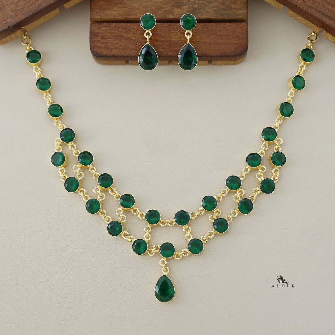 Dual Layer Fresh Water Pearl  Glossy Neckpiece With Earring