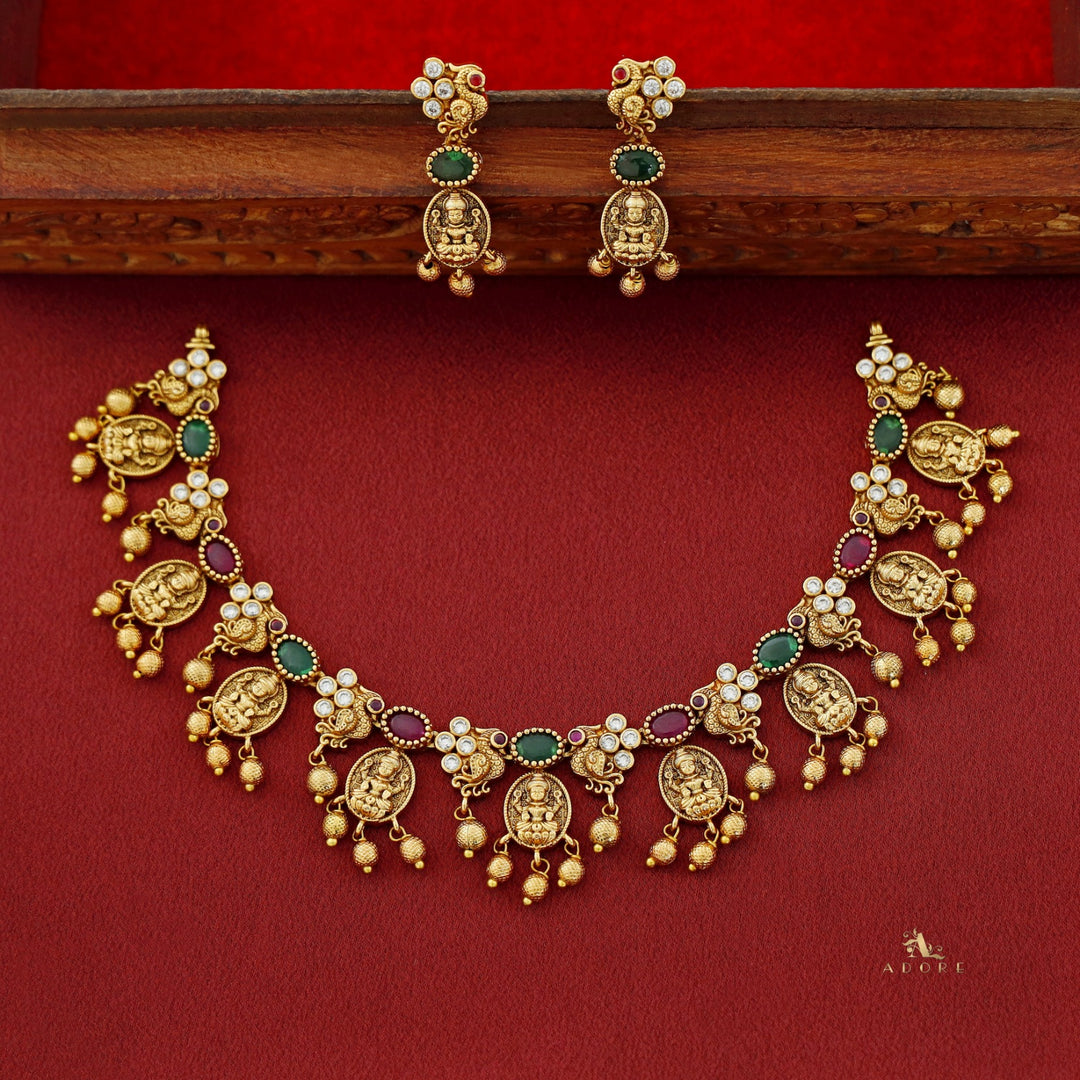 Premium Charumathi Kemp Stone Short Neckpiece With Earring