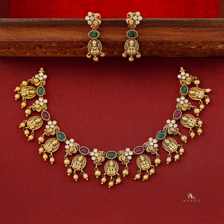 Premium Charumathi Kemp Stone Short Neckpiece With Earring