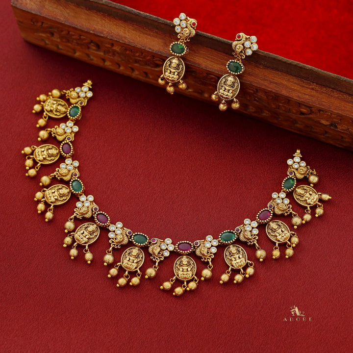 Premium Charumathi Kemp Stone Short Neckpiece With Earring