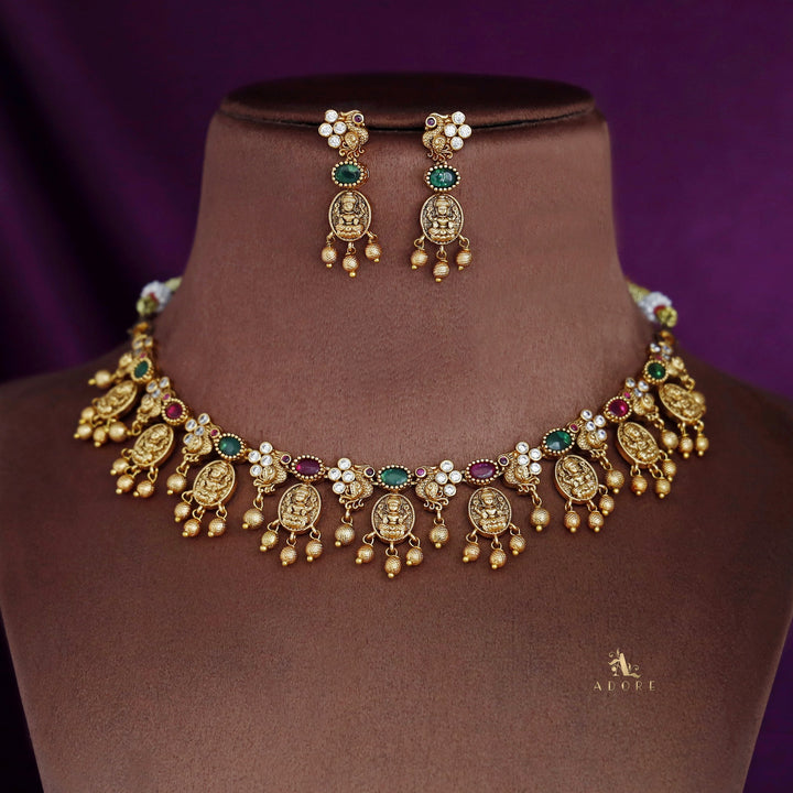 Premium Charumathi Kemp Stone Short Neckpiece With Earring