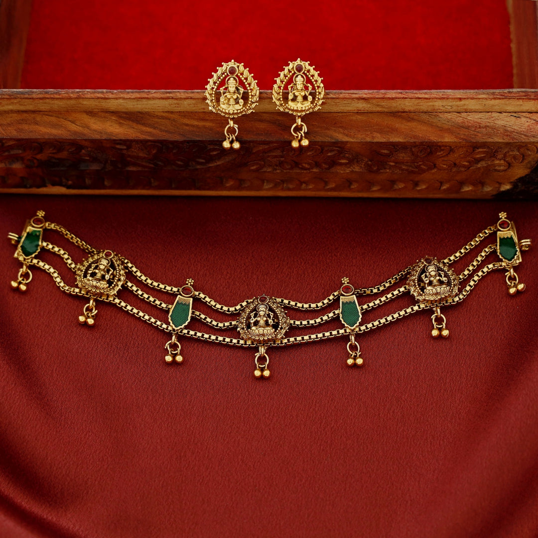 Rakshita Devi 3 Layer Palakka Choker With Earring