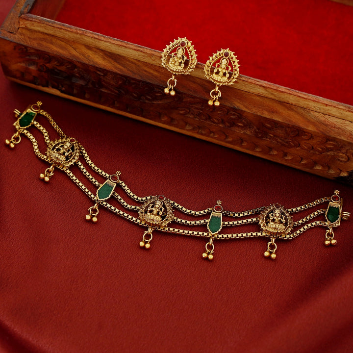 Rakshita Devi 3 Layer Palakka Choker With Earring