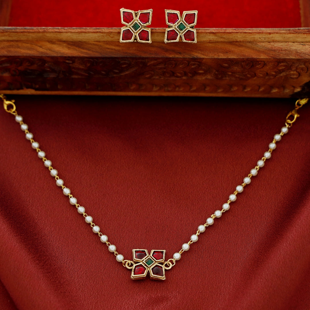 Bhaavini Pearl Square Floral Choker With Earring