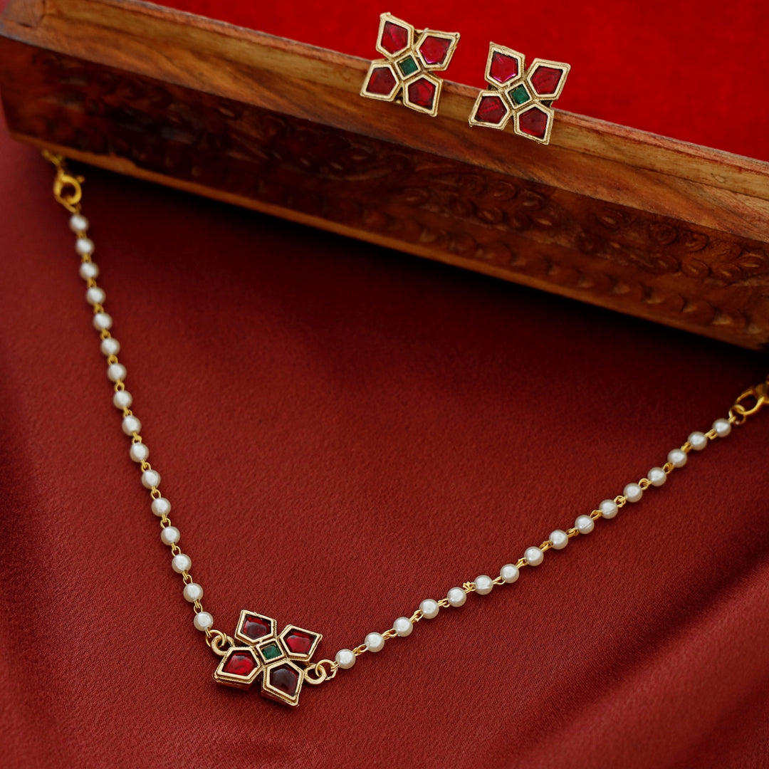 Bhaavini Pearl Square Floral Choker With Earring