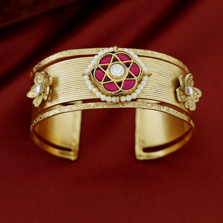 Pritisha Golden Flower Jadau Kundan Hand Cuff
