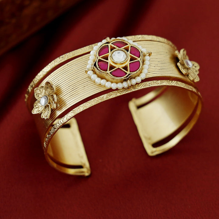Pritisha Golden Flower Jadau Kundan Hand Cuff