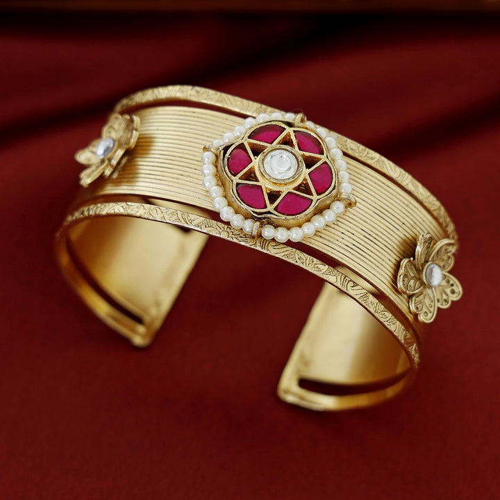Pritisha Golden Flower Jadau Kundan Hand Cuff