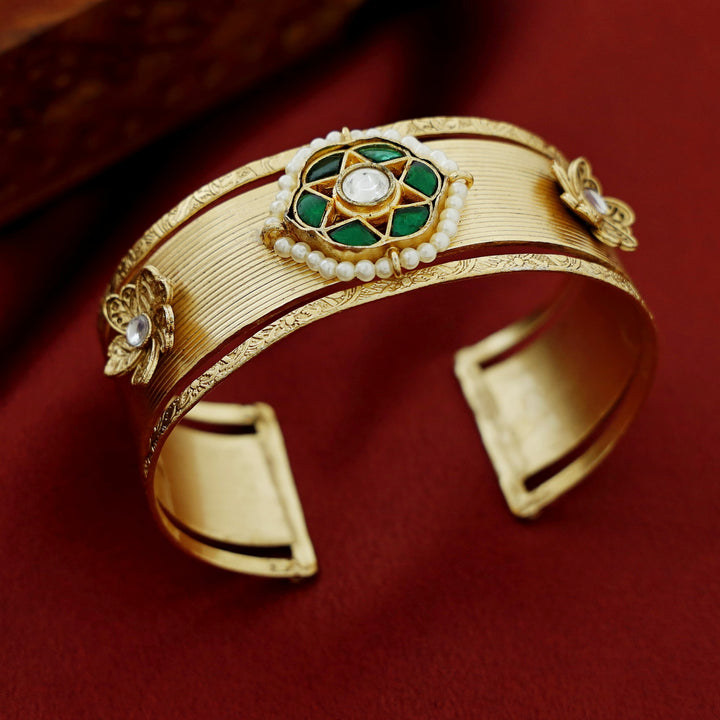 Pritisha Golden Flower Jadau Kundan Hand Cuff