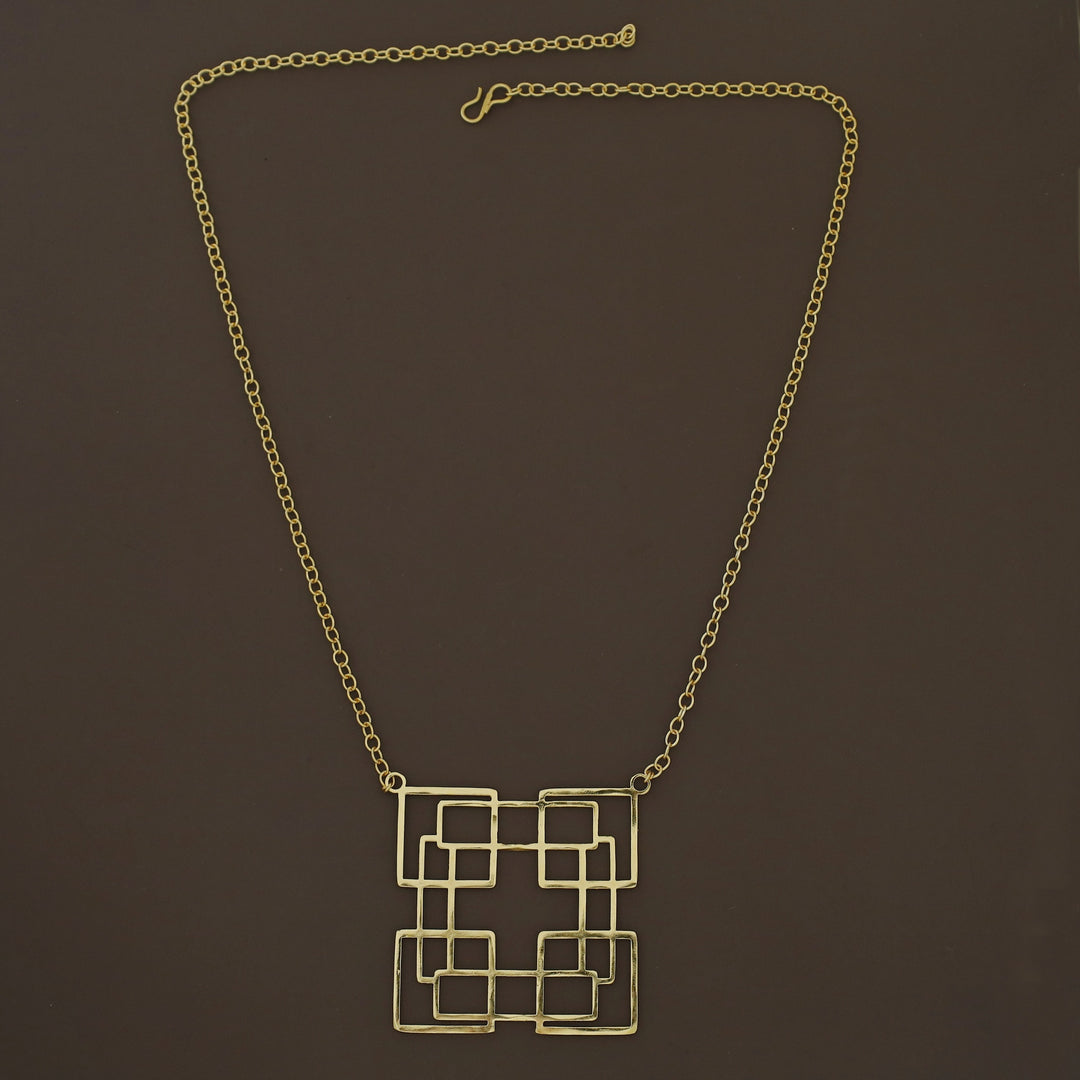 Hiya Golden Square Frame Pendant Neckpiece