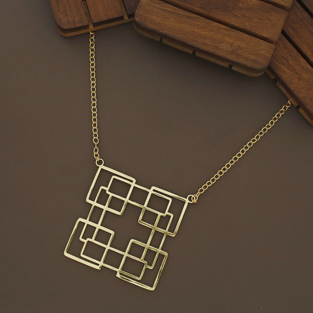 Hiya Golden Square Frame Pendant Neckpiece