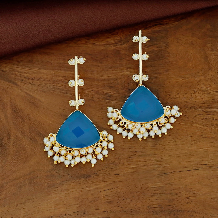 Saya Golden Stick Cluster Pearl Glossy Earring