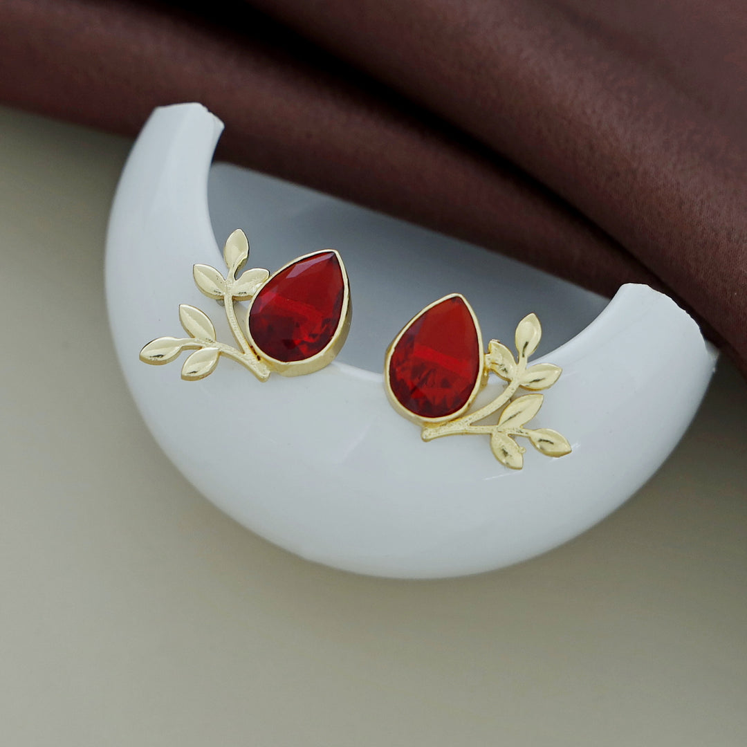 Golden Leafy Drop Glossy Earring