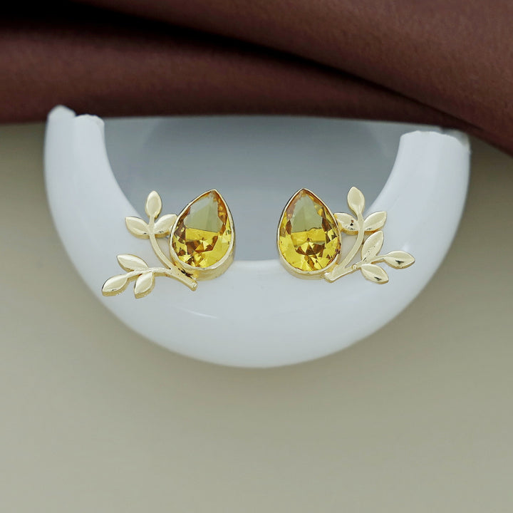 Golden Leafy Drop Glossy Earring