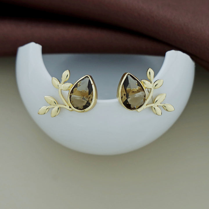Golden Leafy Drop Glossy Earring