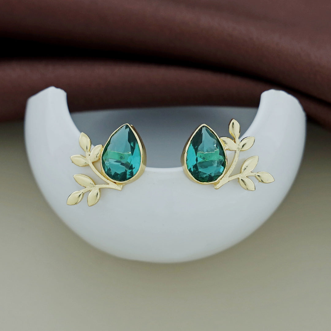 Golden Leafy Drop Glossy Earring