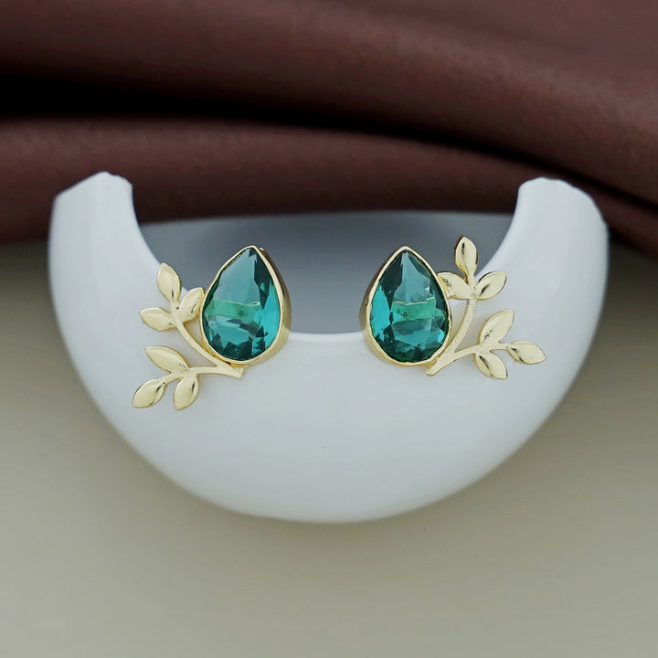Golden Leafy Drop Glossy Earring