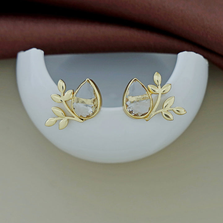 Golden Leafy Drop Glossy Earring