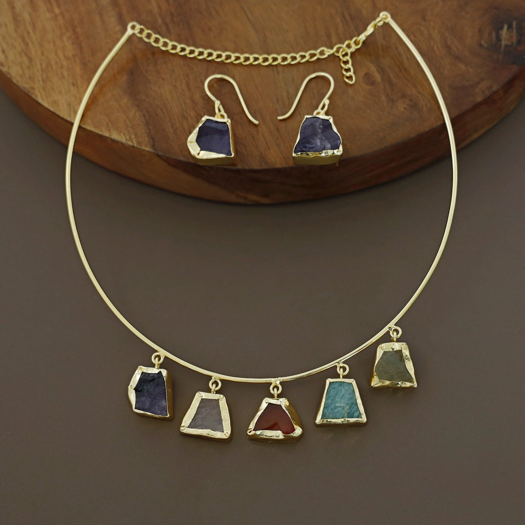 Colby 5 Raw Stone Neck Cuff With Drop