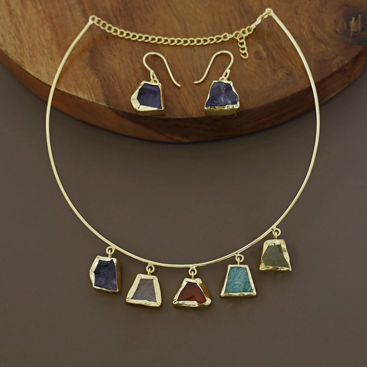 Colby 5 Raw Stone Neck Cuff With Drop