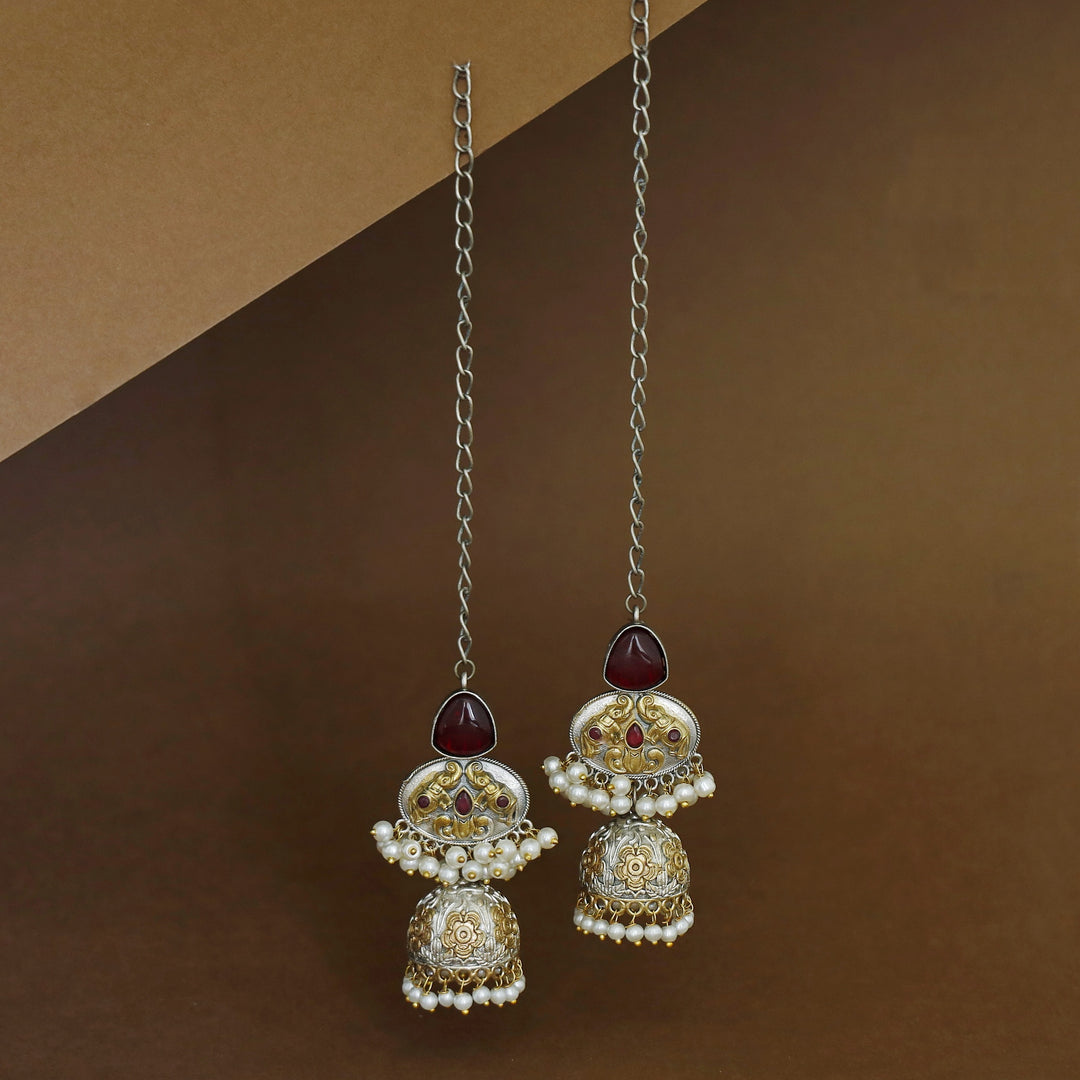 Imrana Glossy Airavat Pearl Jhumka With Ear Chain