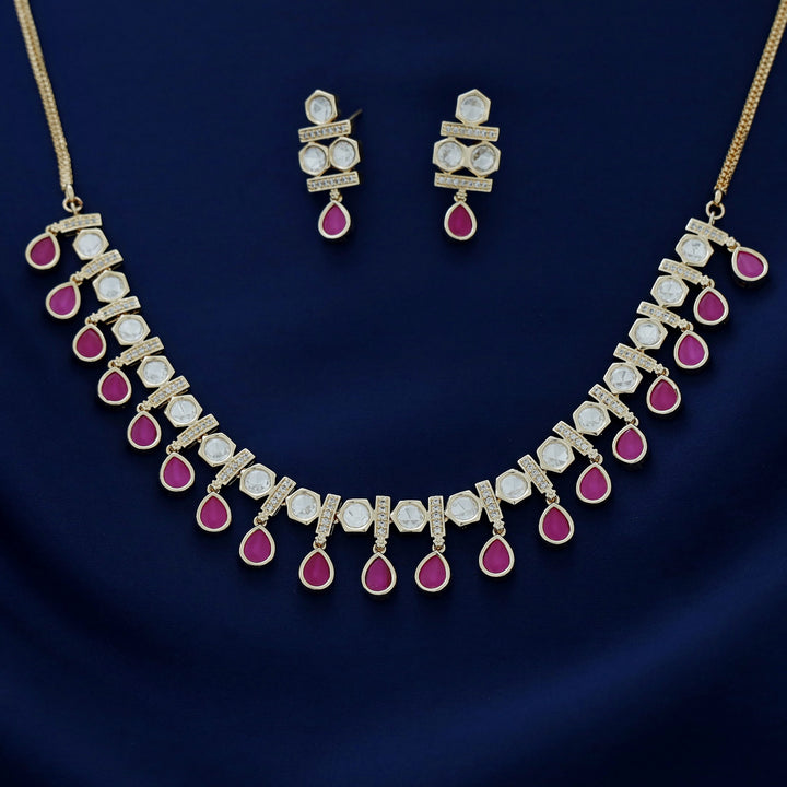 Lainika Kundan Drop Glossy Neckpiece With Earring