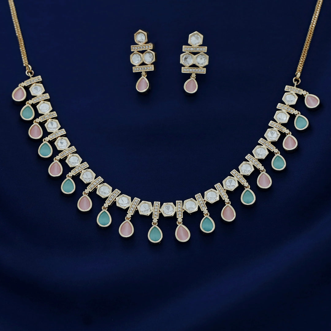 Lainika Kundan Drop Glossy Neckpiece With Earring