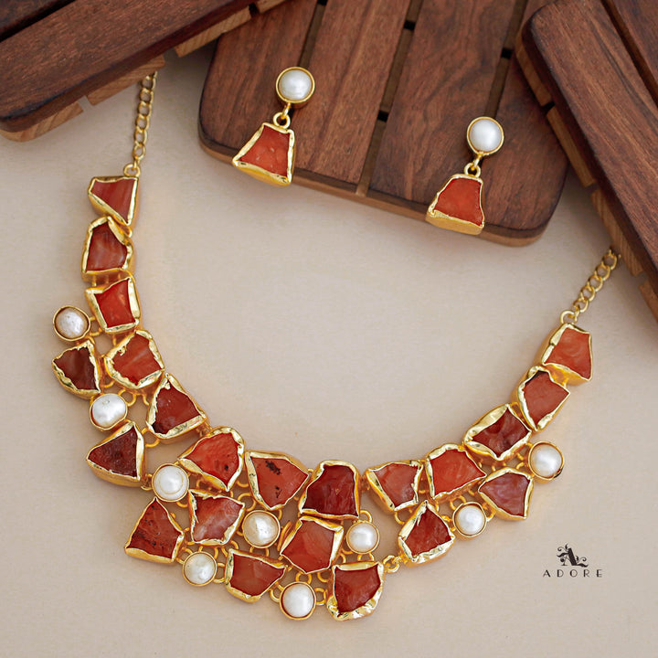 Scarlett Raw Stone + Baroque Neckpiece With Earring