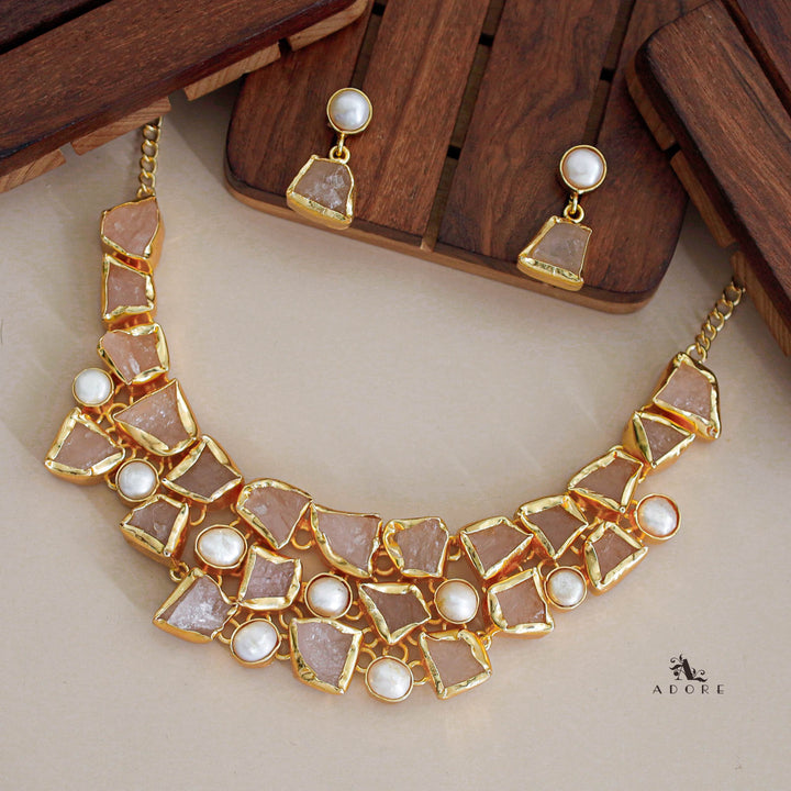 Scarlett Raw Stone + Baroque Neckpiece With Earring