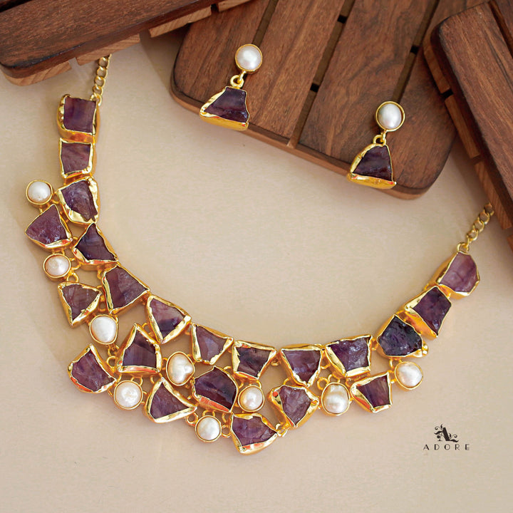 Scarlett Raw Stone + Baroque Neckpiece With Earring