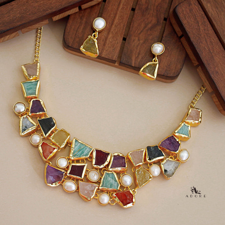 Scarlett Raw Stone + Baroque Neckpiece With Earring