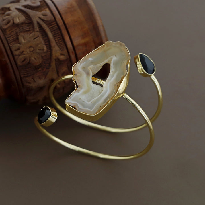 Isabella Golden Agate + Glossy Stone Bangle