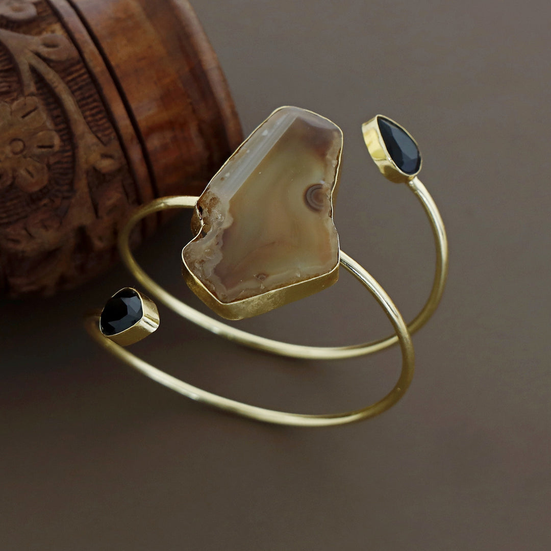 Isabella Golden Agate + Glossy Stone Bangle