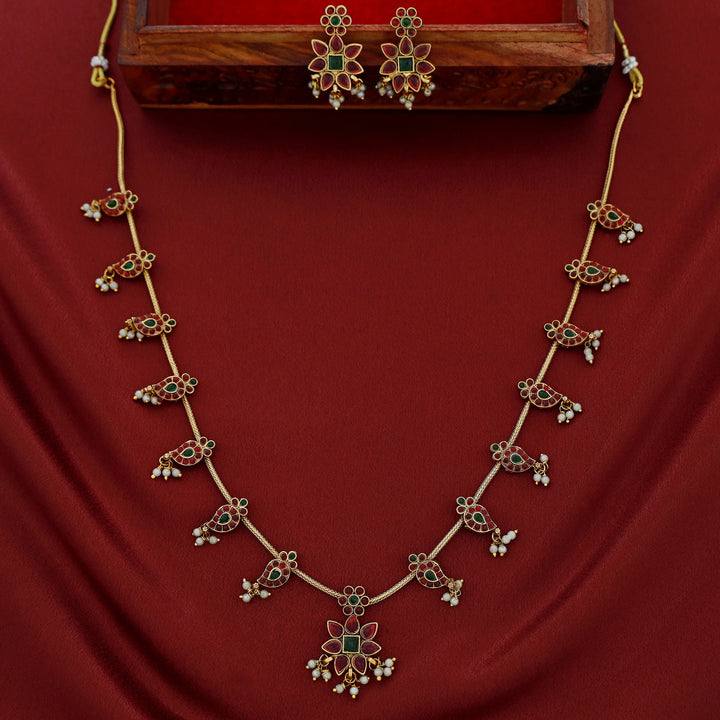 Aradhana Mango Pearl Long Neckpiece With Earring