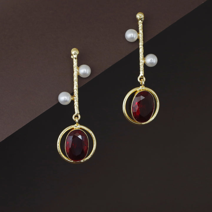 Golden Hammered Stick Pearl Oval Glossy Earring