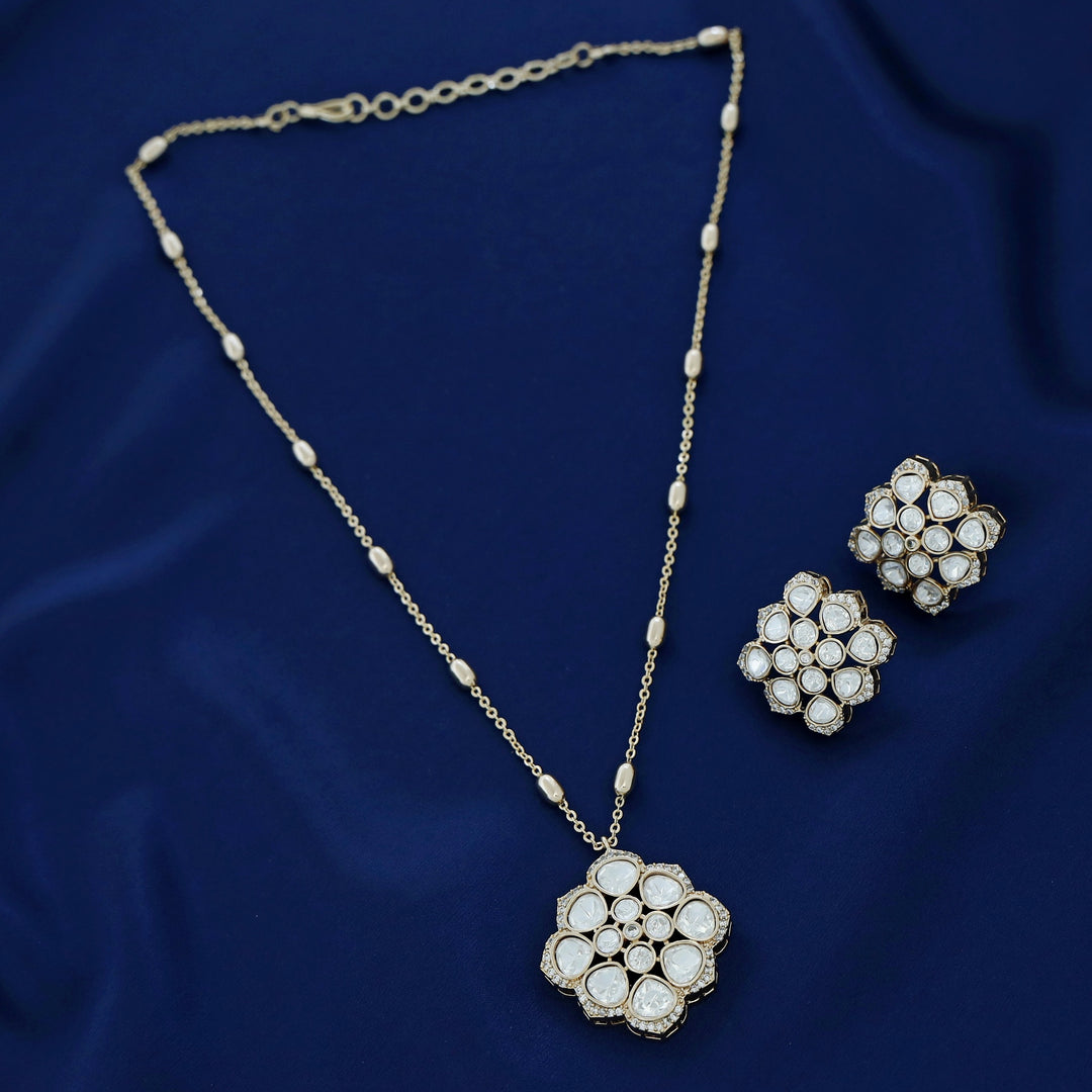 Thalassa Floral Kundan Neckpiece With Earring