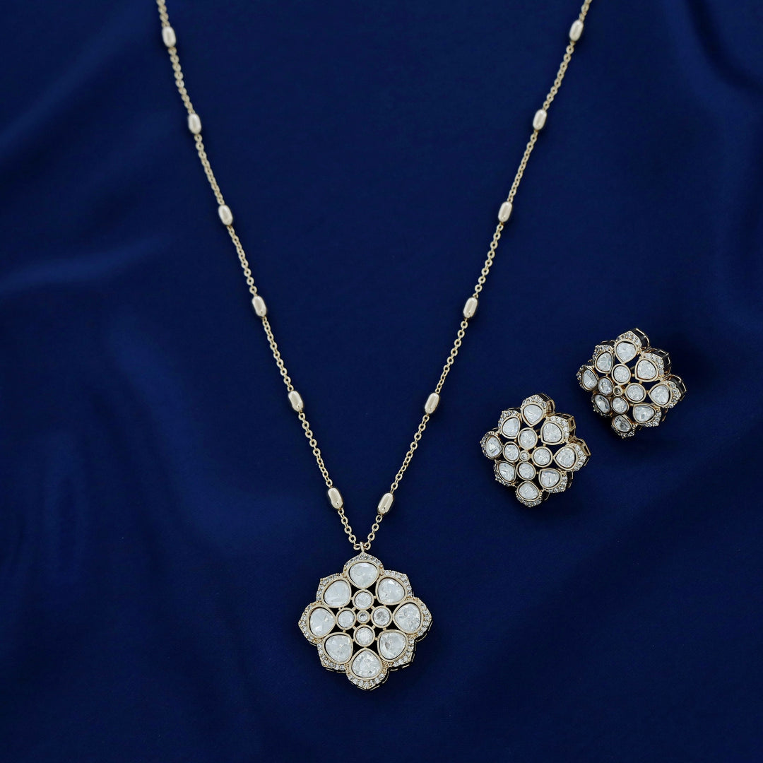 Thalassa Floral Kundan Neckpiece With Earring