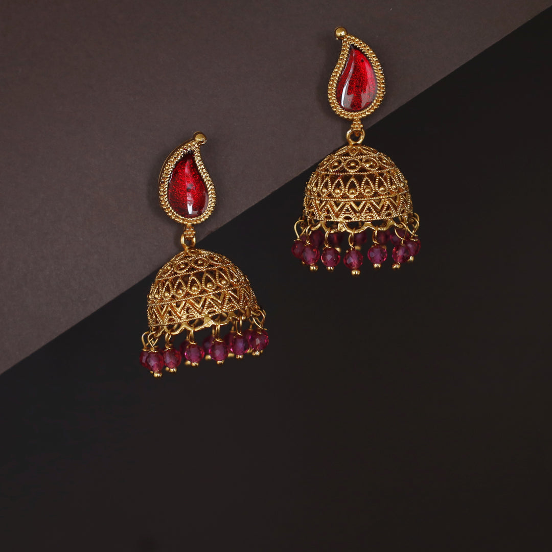 Yavnika Mango Enamel Beaded Jhumka