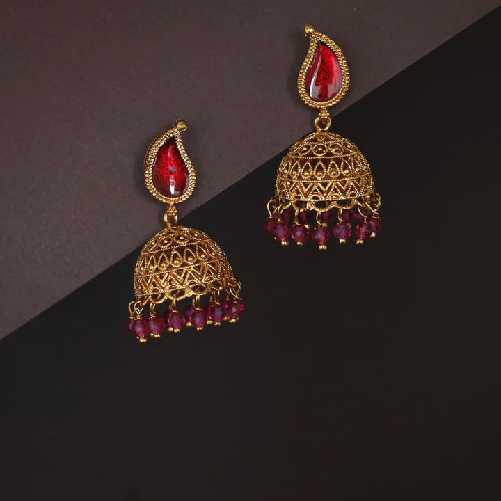 Yavnika Mango Enamel Beaded Jhumka