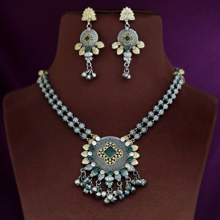 Bansari Dual Tone Ghungroo Neckpiece With Earring