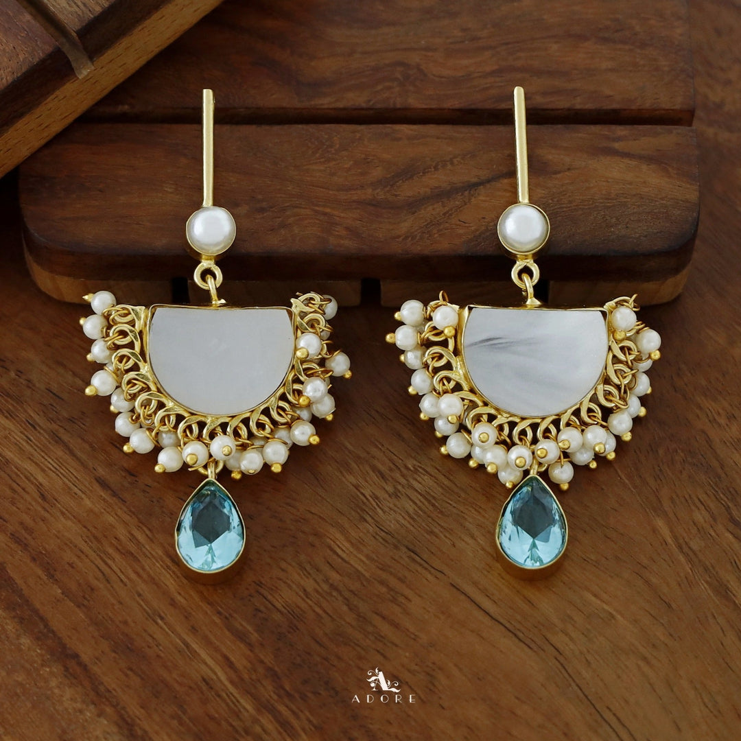 Golden Stick Pearl Semi Circle MOP Drop Earring