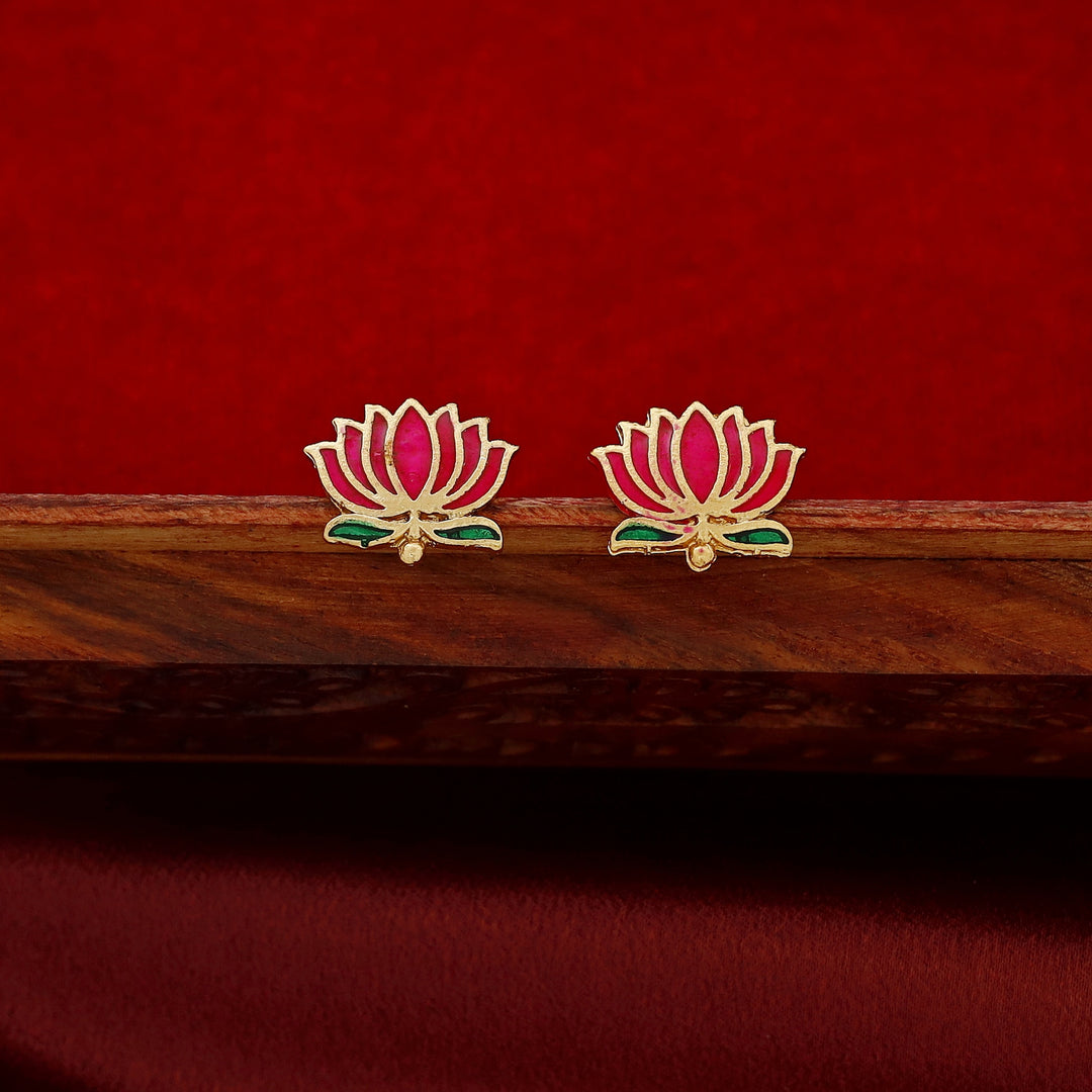 Advaita Golden Bead Enamel Lotus Short Neckpiece With Earring