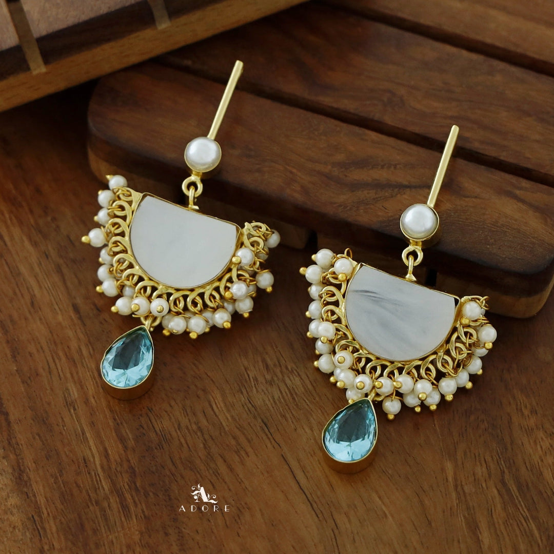 Golden Stick Pearl Semi Circle MOP Drop Earring