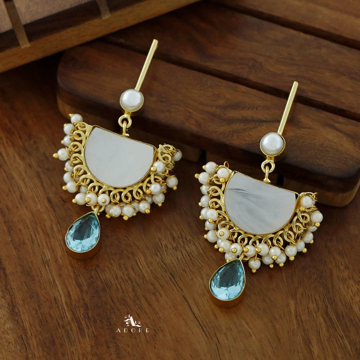 Golden Stick Pearl Semi Circle MOP Drop Earring